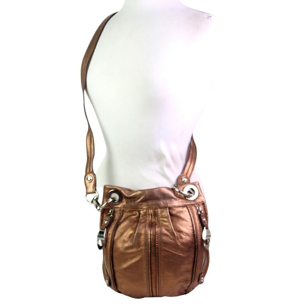 ROOMY B. Makowsky BRONZE BROWN GENUINE LEATHER X-BODY SHOULDER BAG HANDBAG PURSE